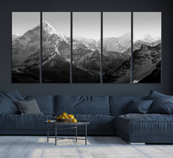Everest Himalaya Mountain Peaks Black & White Triptych Canvas Art – Mountain Wall Decor, Everest Himalaya Mountain Canvas Print