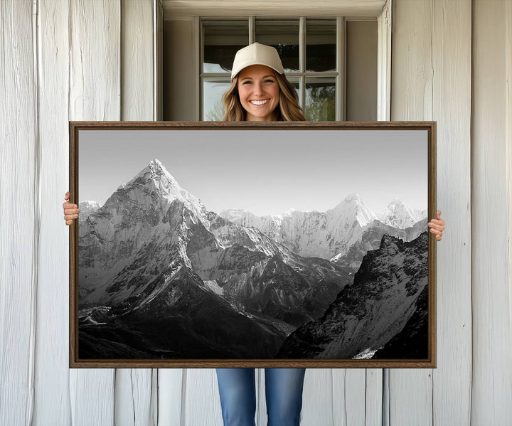 10775-MGV-CV-36X24-Everest Himalaya Mountain Peaks Black & White Triptych Canvas Art – Mountain Wall Decor, Everest Himalaya Mountain Canvas Print