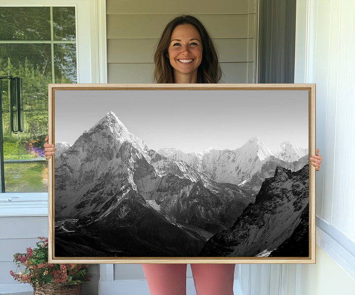 10775-MGV-CV-36X24-Everest Himalaya Mountain Peaks Black & White Triptych Canvas Art – Mountain Wall Decor, Everest Himalaya Mountain Canvas Print