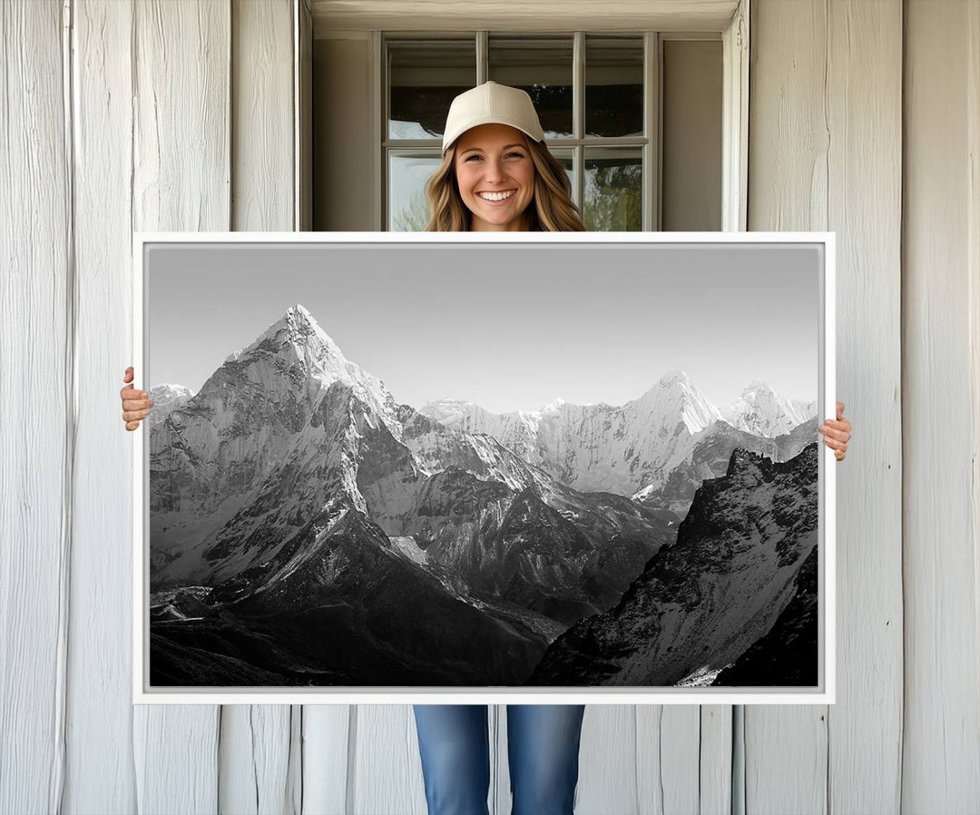 10775-MGV-CV-36X24-Everest Himalaya Mountain Peaks Black & White Triptych Canvas Art – Mountain Wall Decor, Everest Himalaya Mountain Canvas Print