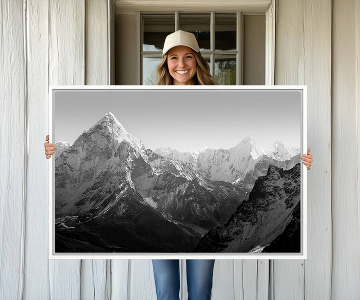 10775-MGV-CV-36X24-Everest Himalaya Mountain Peaks Black & White Triptych Canvas Art – Mountain Wall Decor, Everest Himalaya Mountain Canvas Print