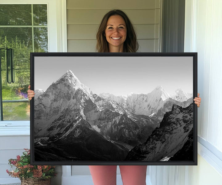 10775-MGV-CV-36X24-Everest Himalaya Mountain Peaks Black & White Triptych Canvas Art – Mountain Wall Decor, Everest Himalaya Mountain Canvas Print