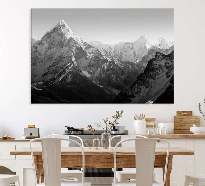 Everest Himalaya Mountain Peaks Black & White Triptych Canvas Art – Mountain Wall Decor, Everest Himalaya Mountain Canvas Print