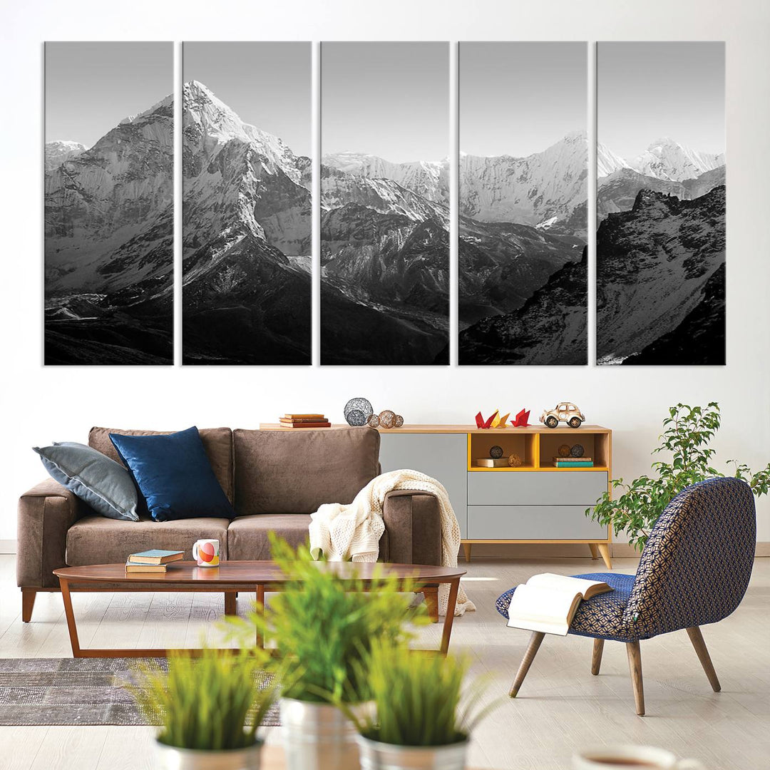 Everest Himalaya Mountain Peaks Black & White Triptych Canvas Art – Mountain Wall Decor, Everest Himalaya Mountain Canvas Print