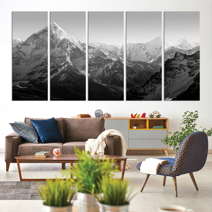 Everest Himalaya Mountain Peaks Black & White Triptych Canvas Art – Mountain Wall Decor, Everest Himalaya Mountain Canvas Print
