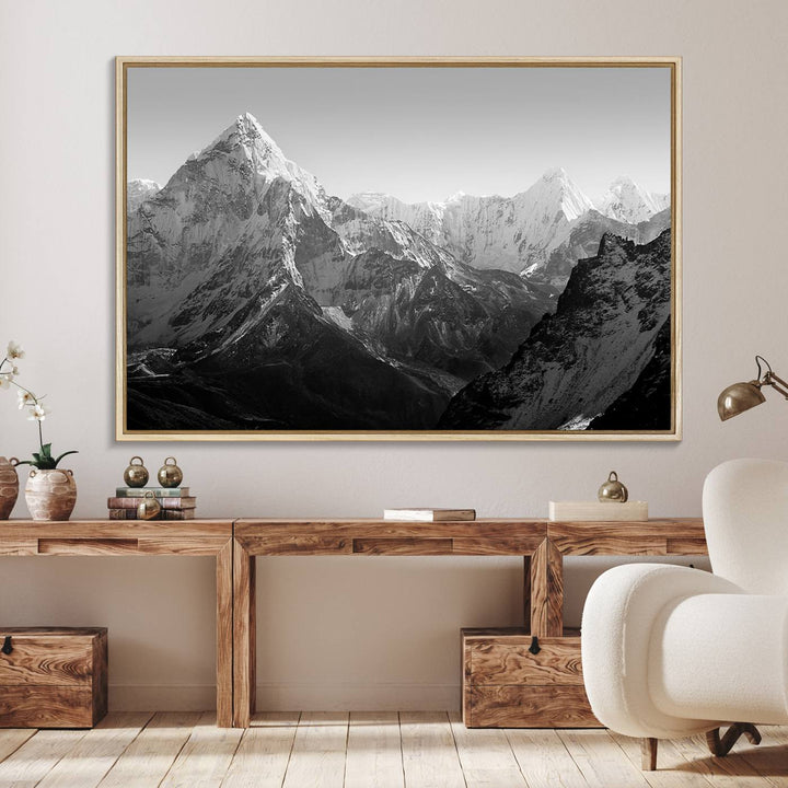 10775-MGV-FC-36X24_Natural-Everest Himalaya Mountain Peaks Black & White Triptych Canvas Art – Mountain Wall Decor, Everest Himalaya Mountain Canvas Print