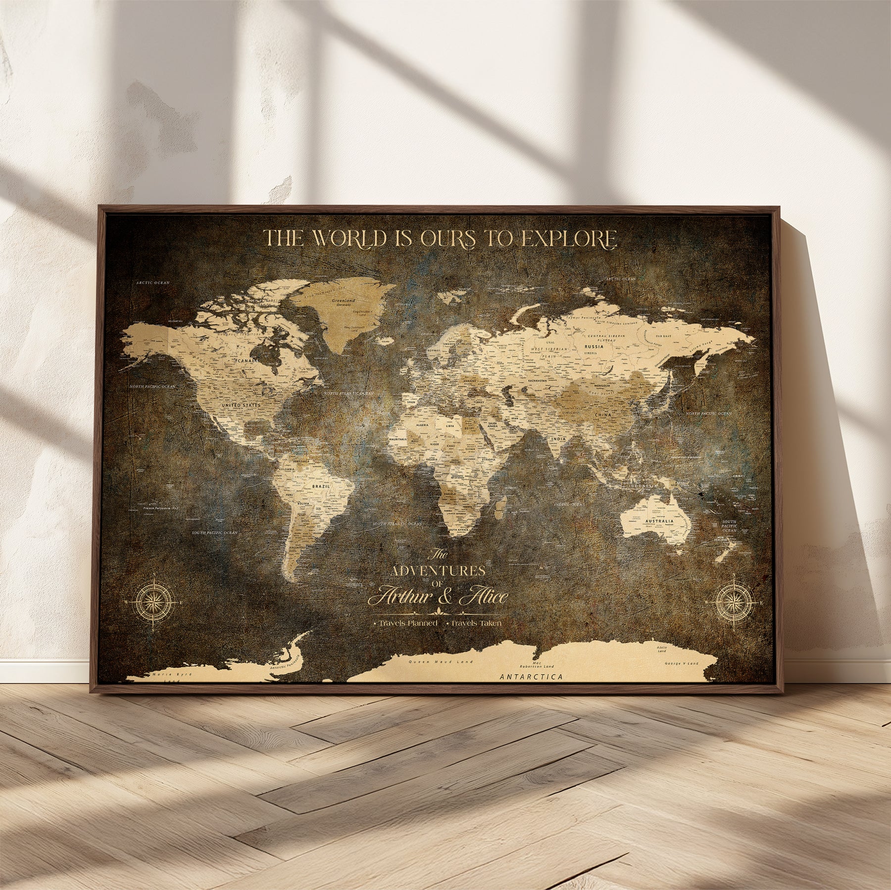 76675404-MGV-CV-36X24-Framed Push Pin World Travel Map – Canvas Wall Art for Tracking Adventures, Decorative Vintage Style Map with Pins for Home or Office - H1