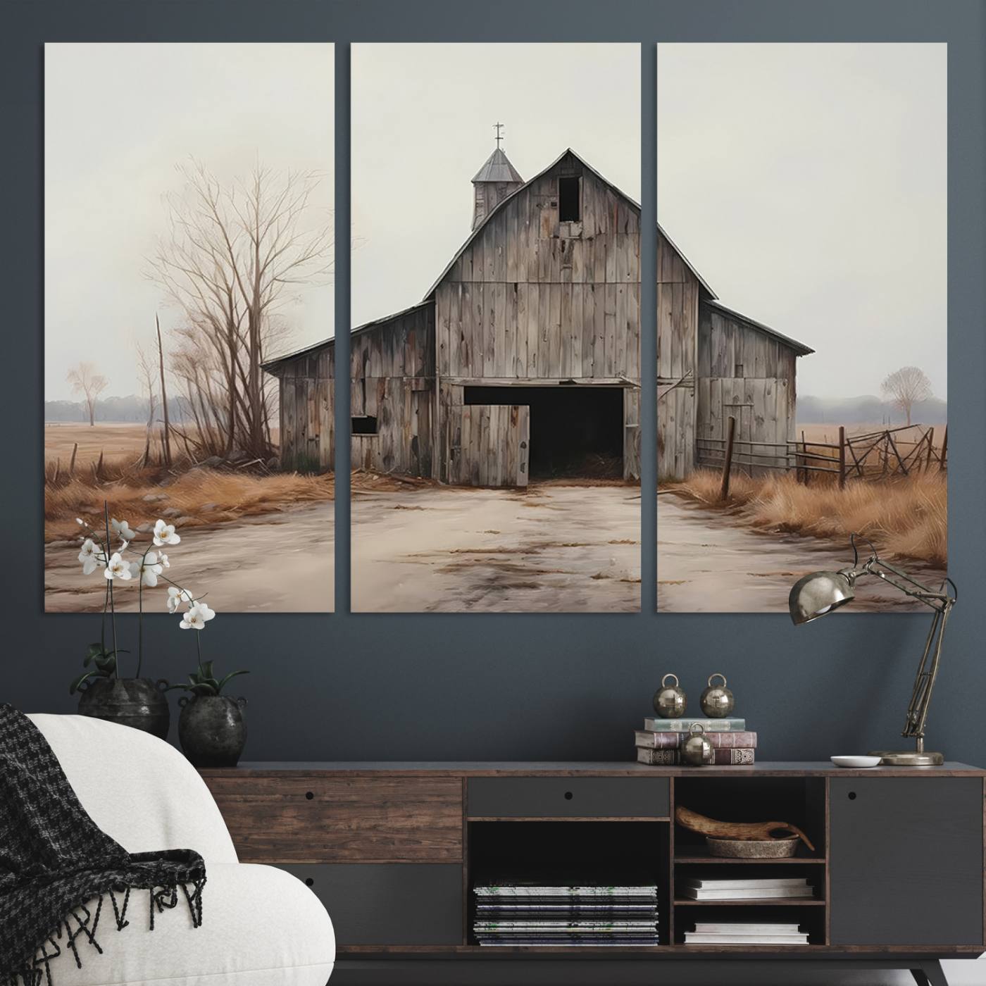 11602-MGV-CV-48X32-3P-Farmhouse Rustic Barn Wall Art Canvas Print – Framed and Ready to Hang – Perfect Addition to Farmhouse Wall Décor