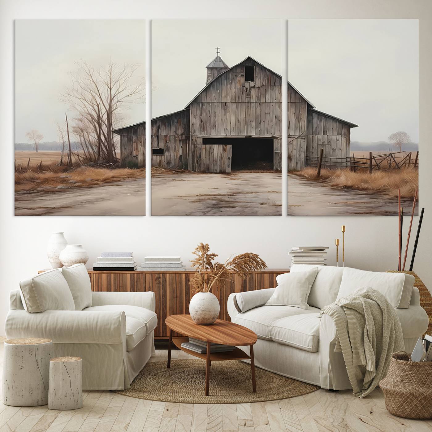 11602-MGV-CV-60X30-3P-Farmhouse Rustic Barn Wall Art Canvas Print – Framed and Ready to Hang – Perfect Addition to Farmhouse Wall Décor