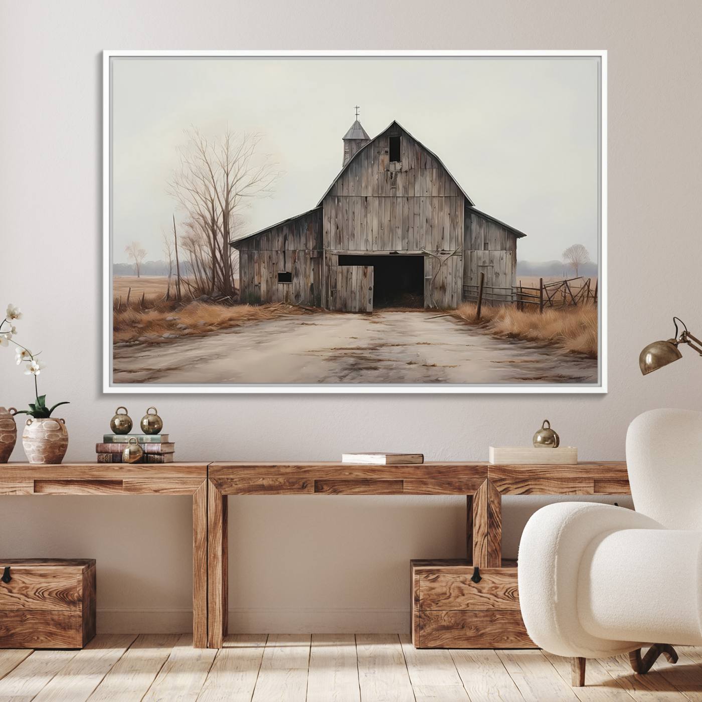 11602-MGV-FC-36X24_White-Farmhouse Rustic Barn Wall Art Canvas Print – Framed and Ready to Hang – Perfect Addition to Farmhouse Wall Décor