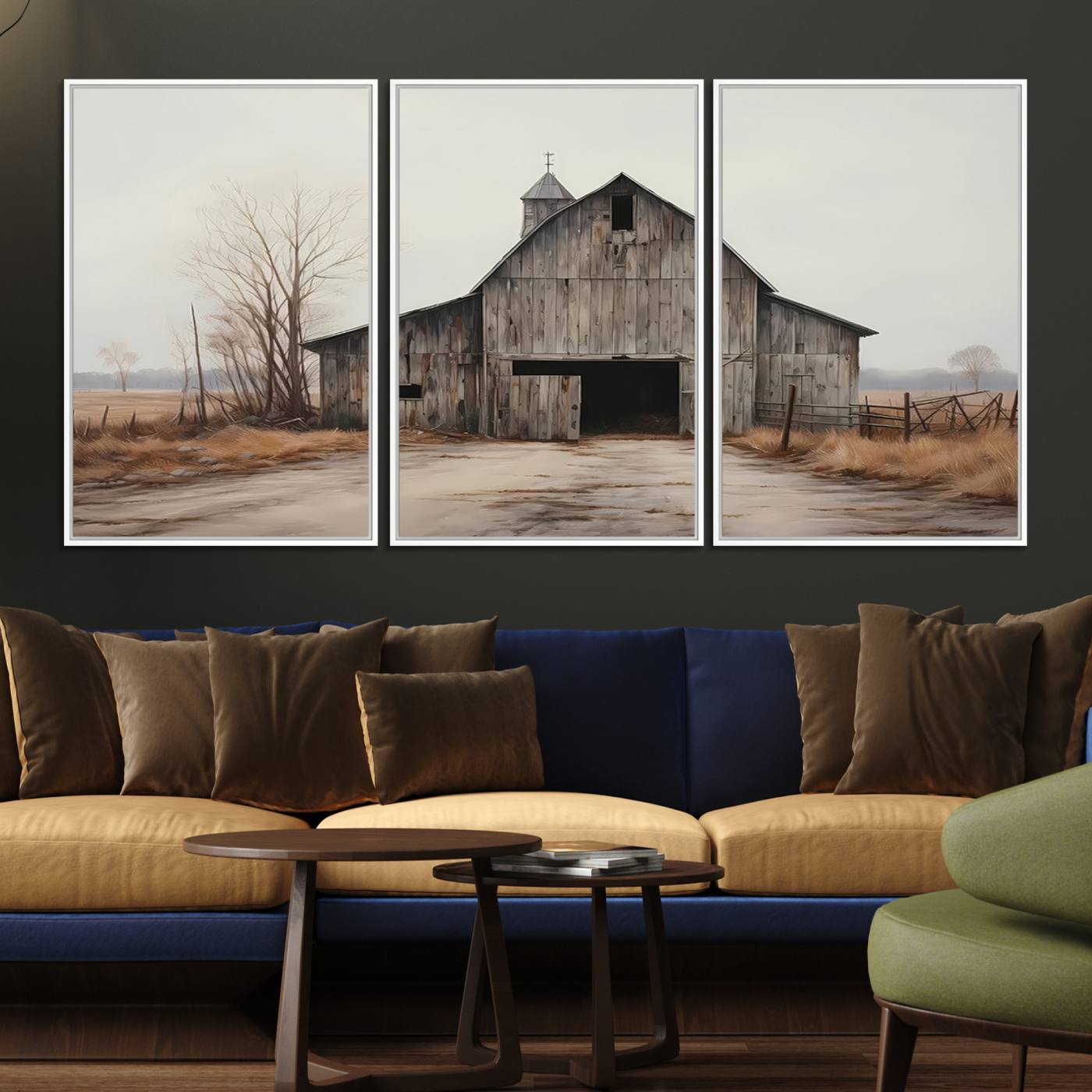 11602-MGV-FC-60X30-3P_White-Farmhouse Rustic Barn Wall Art Canvas Print – Framed and Ready to Hang – Perfect Addition to Farmhouse Wall Décor