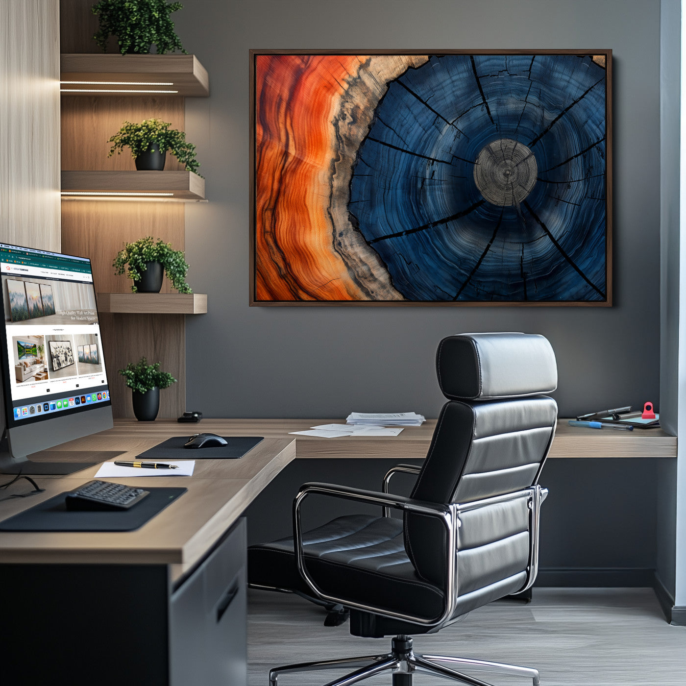 26110607-MGV-CV-36X24-Farmhouse Wall Art - Abstract Tree Rings Canvas Wall Art Print, Framed Wood Grain Rings Artwork