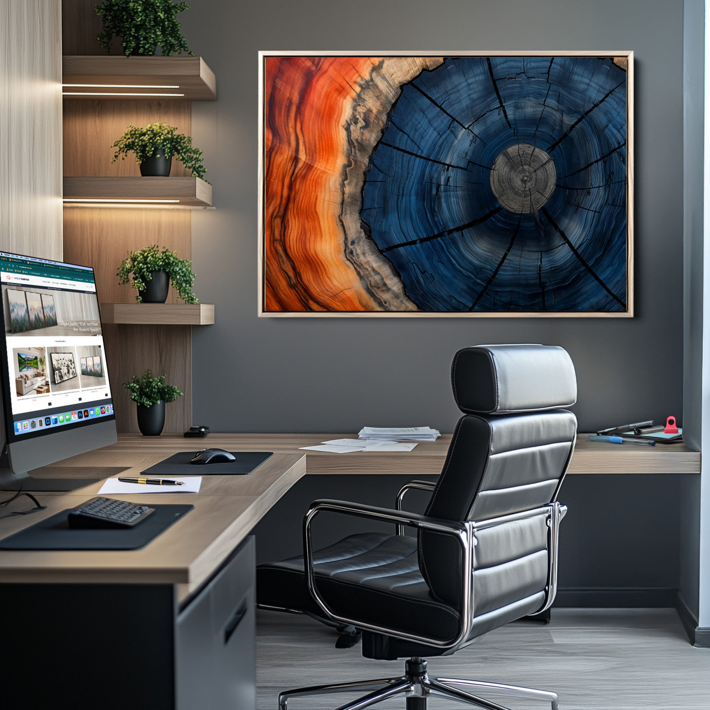 26110607-MGV-CV-36X24-Farmhouse Wall Art - Abstract Tree Rings Canvas Wall Art Print, Framed Wood Grain Rings Artwork