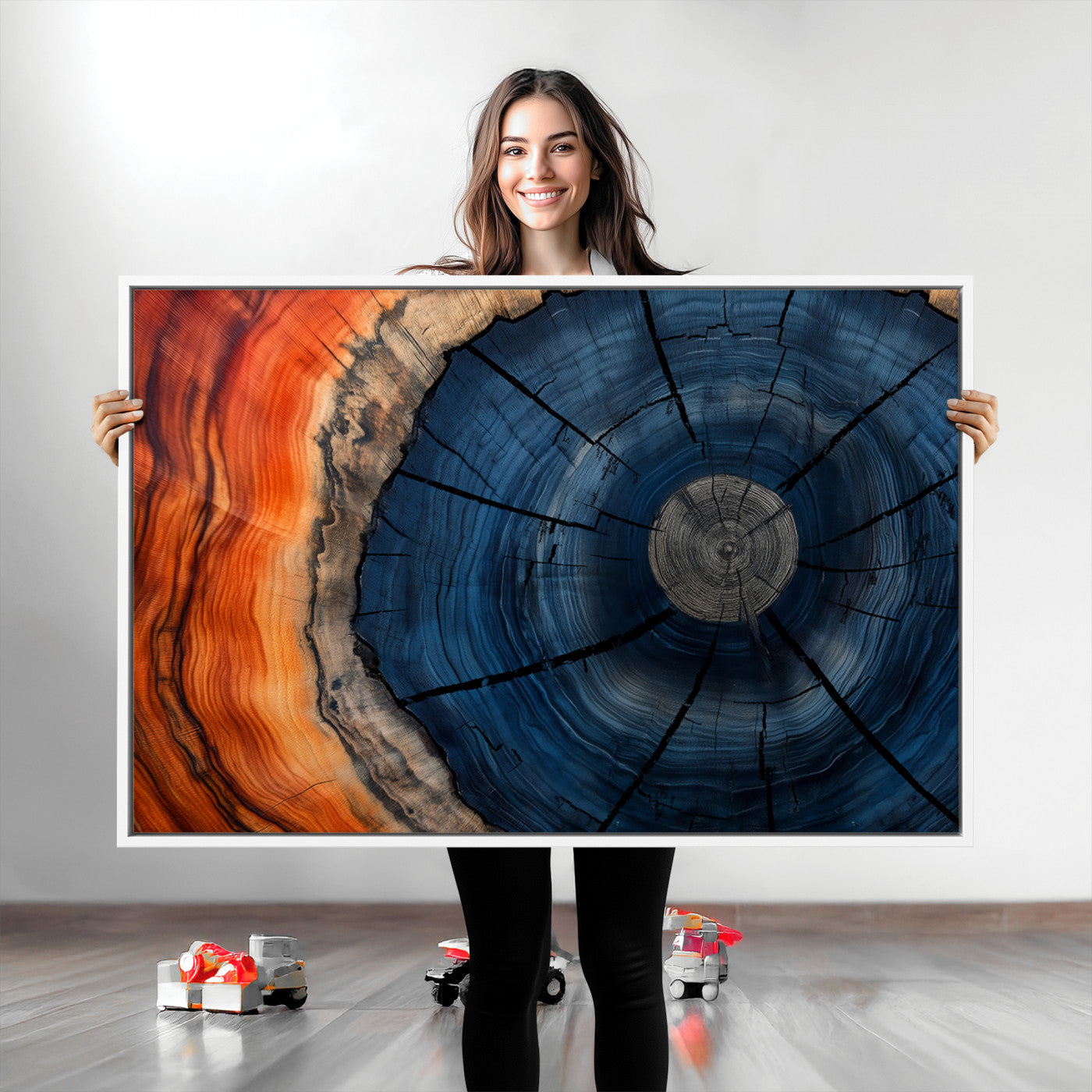 26110607-MGV-CV-36X24-Farmhouse Wall Art - Abstract Tree Rings Canvas Wall Art Print, Framed Wood Grain Rings Artwork