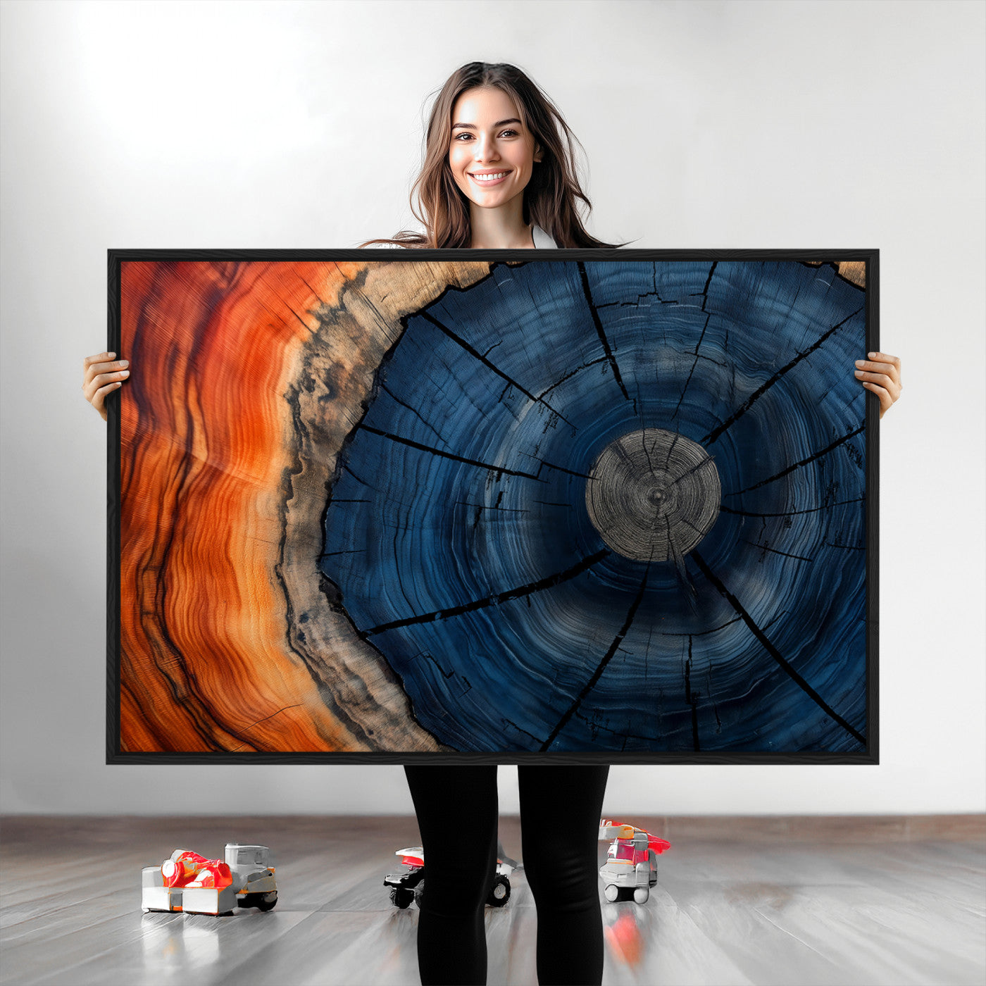 26110607-MGV-CV-36X24-Farmhouse Wall Art - Abstract Tree Rings Canvas Wall Art Print, Framed Wood Grain Rings Artwork