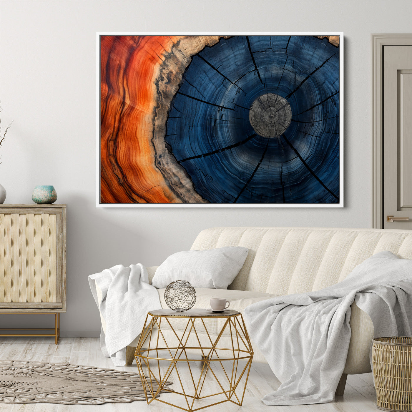 26110607-MGV-CV-36X24-Farmhouse Wall Art - Abstract Tree Rings Canvas Wall Art Print, Framed Wood Grain Rings Artwork