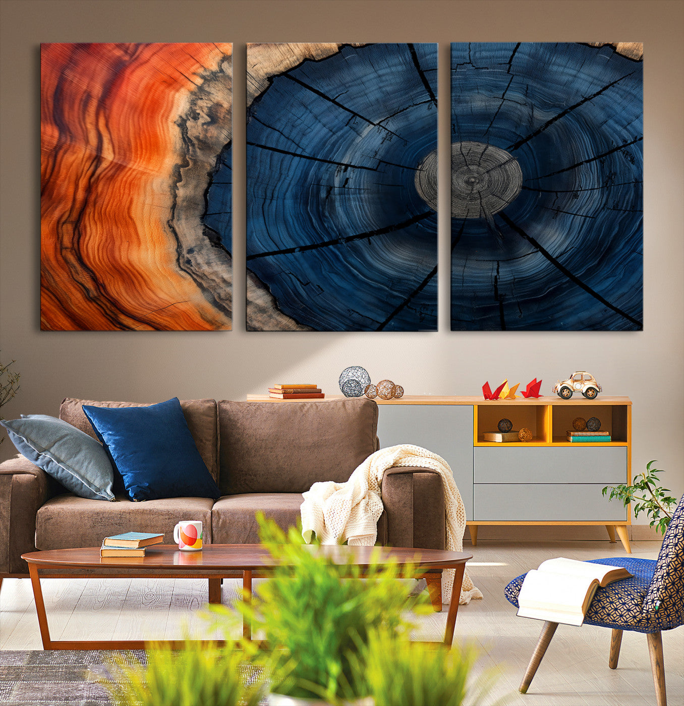 26110607-MGV-CV-36X24-Farmhouse Wall Art - Abstract Tree Rings Canvas Wall Art Print, Framed Wood Grain Rings Artwork