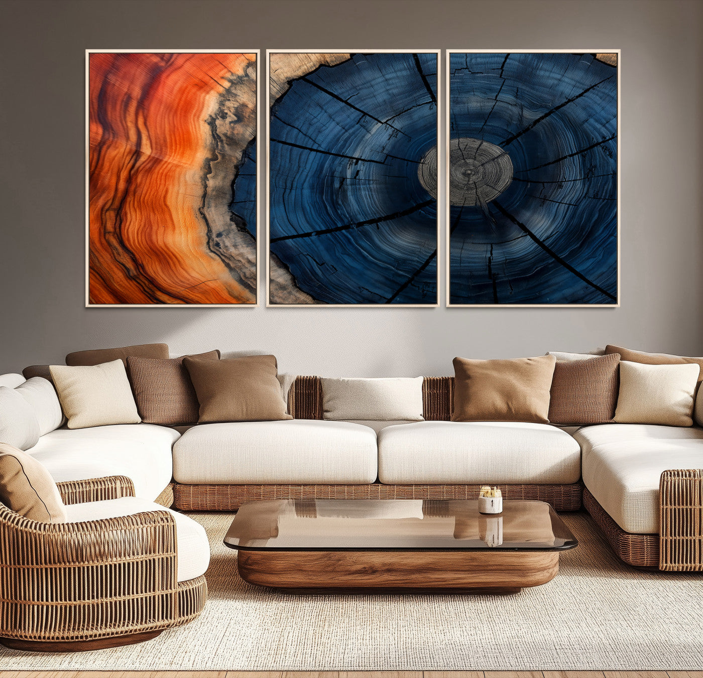 26110607-MGV-CV-36X24-Farmhouse Wall Art - Abstract Tree Rings Canvas Wall Art Print, Framed Wood Grain Rings Artwork