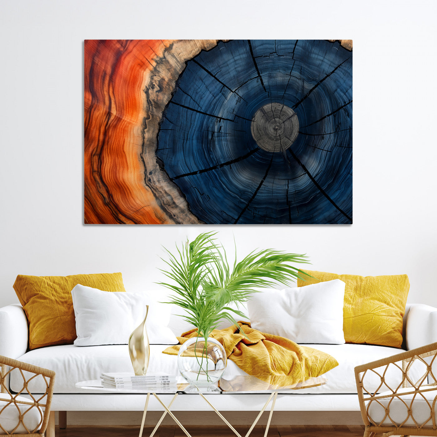 26110607-MGV-CV-36X24-Farmhouse Wall Art - Abstract Tree Rings Canvas Wall Art Print, Framed Wood Grain Rings Artwork