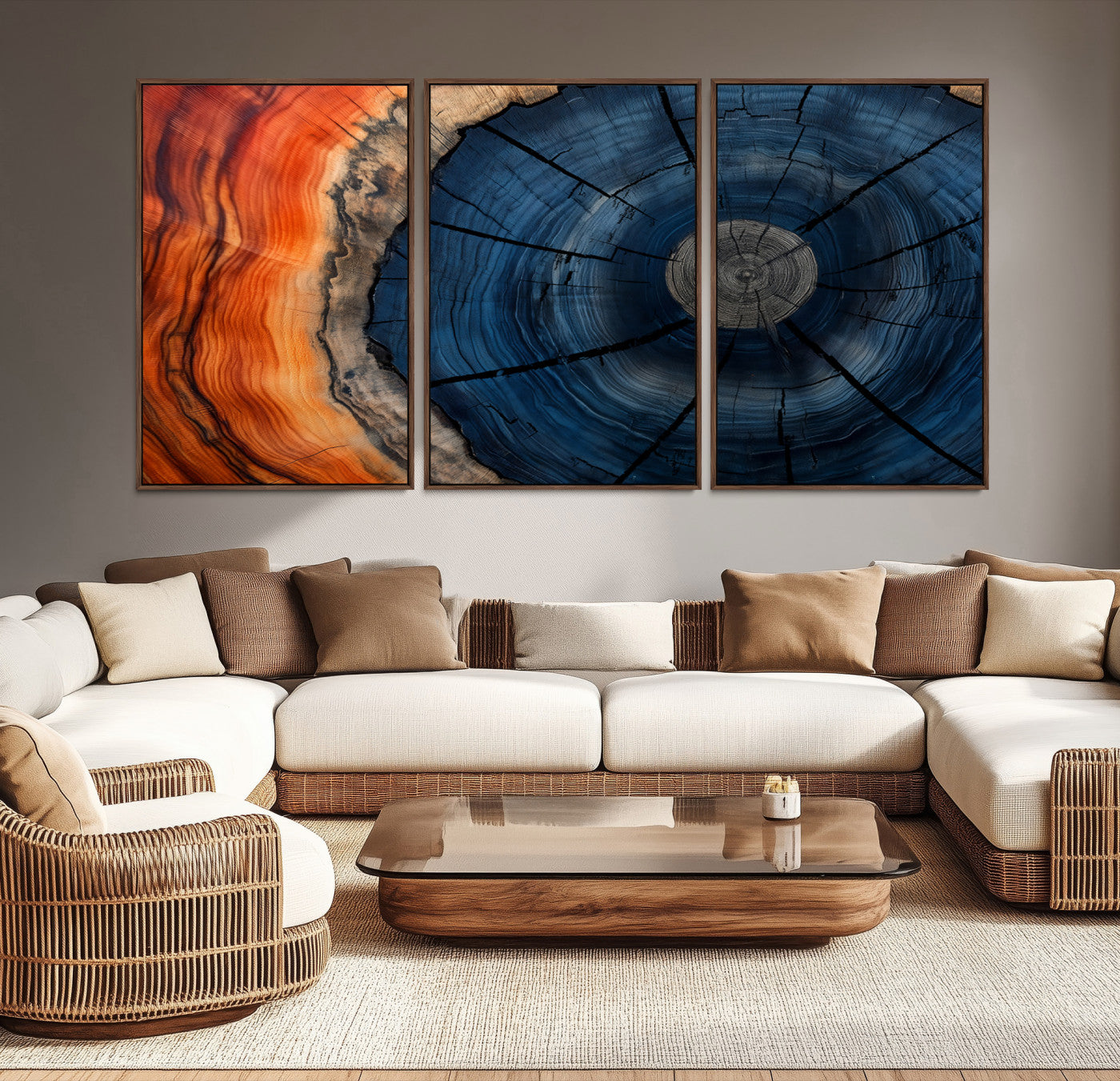 26110607-MGV-CV-36X24-Farmhouse Wall Art - Abstract Tree Rings Canvas Wall Art Print, Framed Wood Grain Rings Artwork