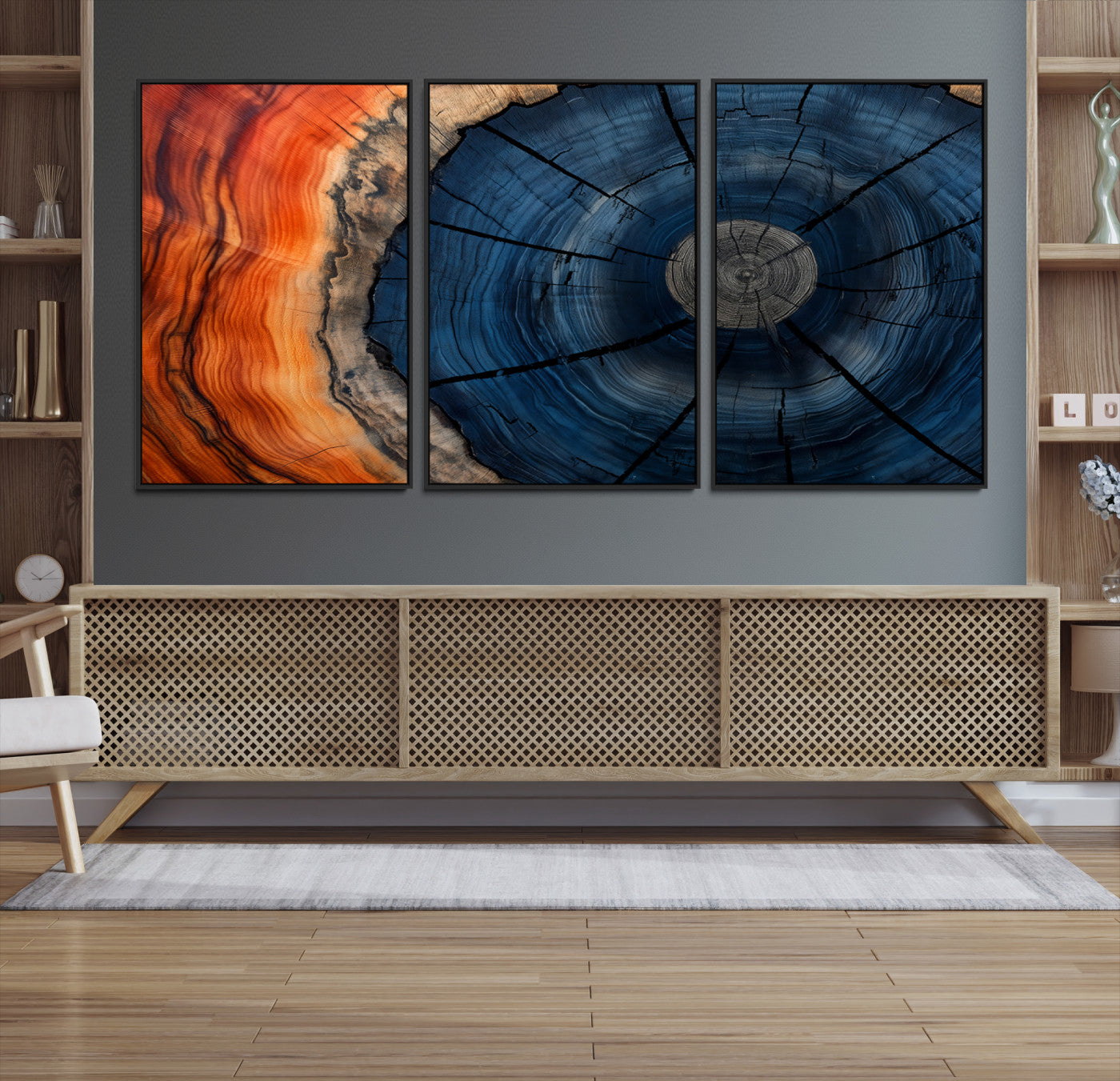 26110607-MGV-CV-36X24-Farmhouse Wall Art - Abstract Tree Rings Canvas Wall Art Print, Framed Wood Grain Rings Artwork