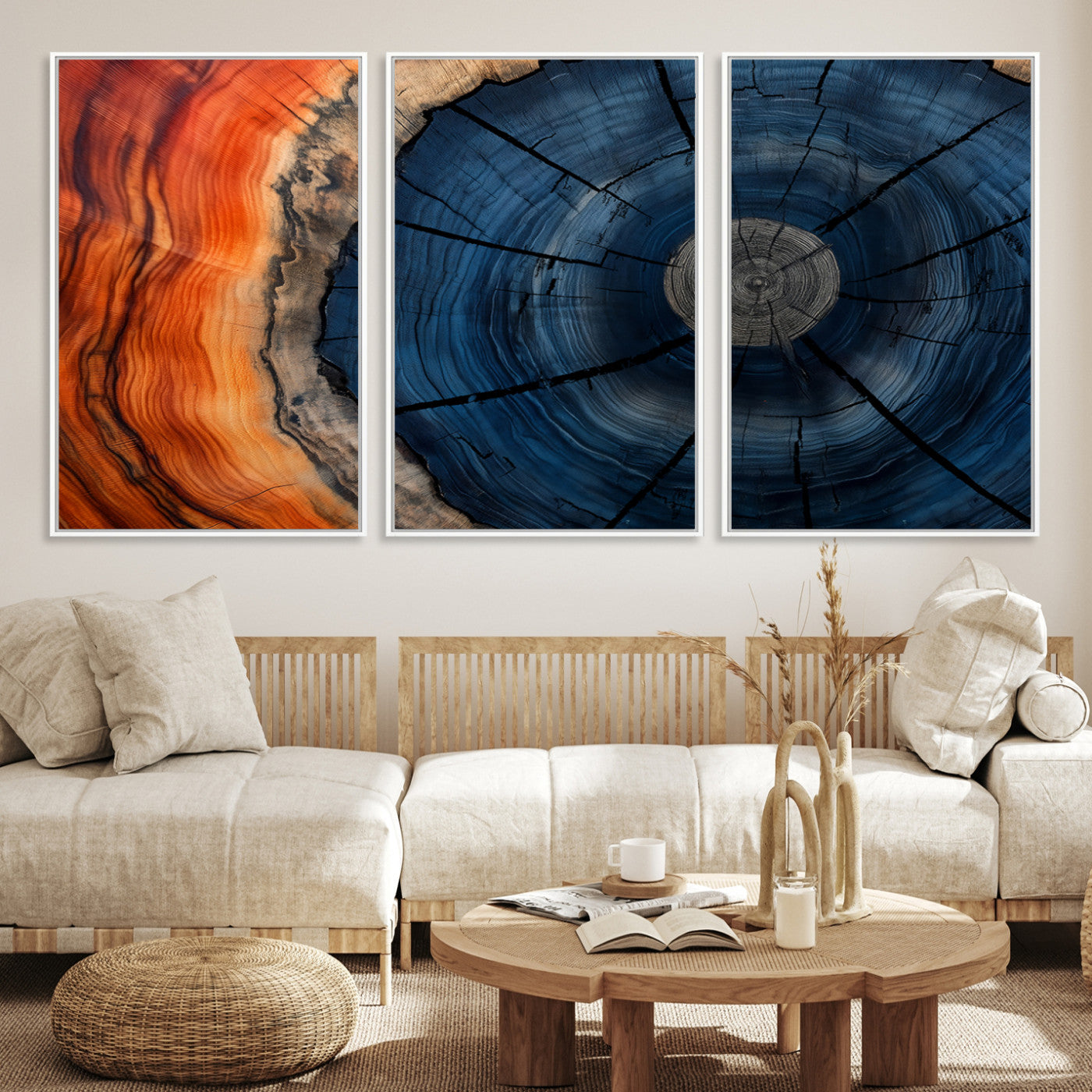 26110607-MGV-CV-36X24-Farmhouse Wall Art - Abstract Tree Rings Canvas Wall Art Print, Framed Wood Grain Rings Artwork