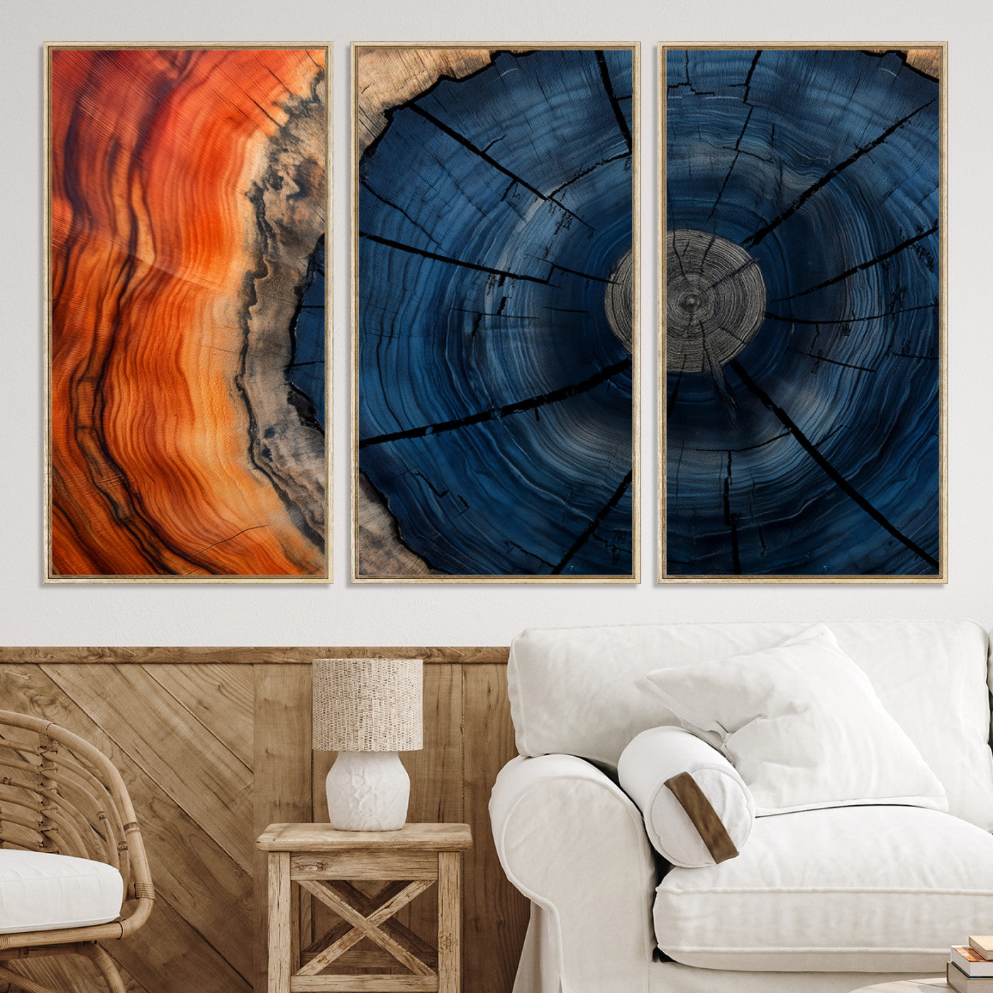 26110607-MGV-CV-36X24-Farmhouse Wall Art - Abstract Tree Rings Canvas Wall Art Print, Framed Wood Grain Rings Artwork