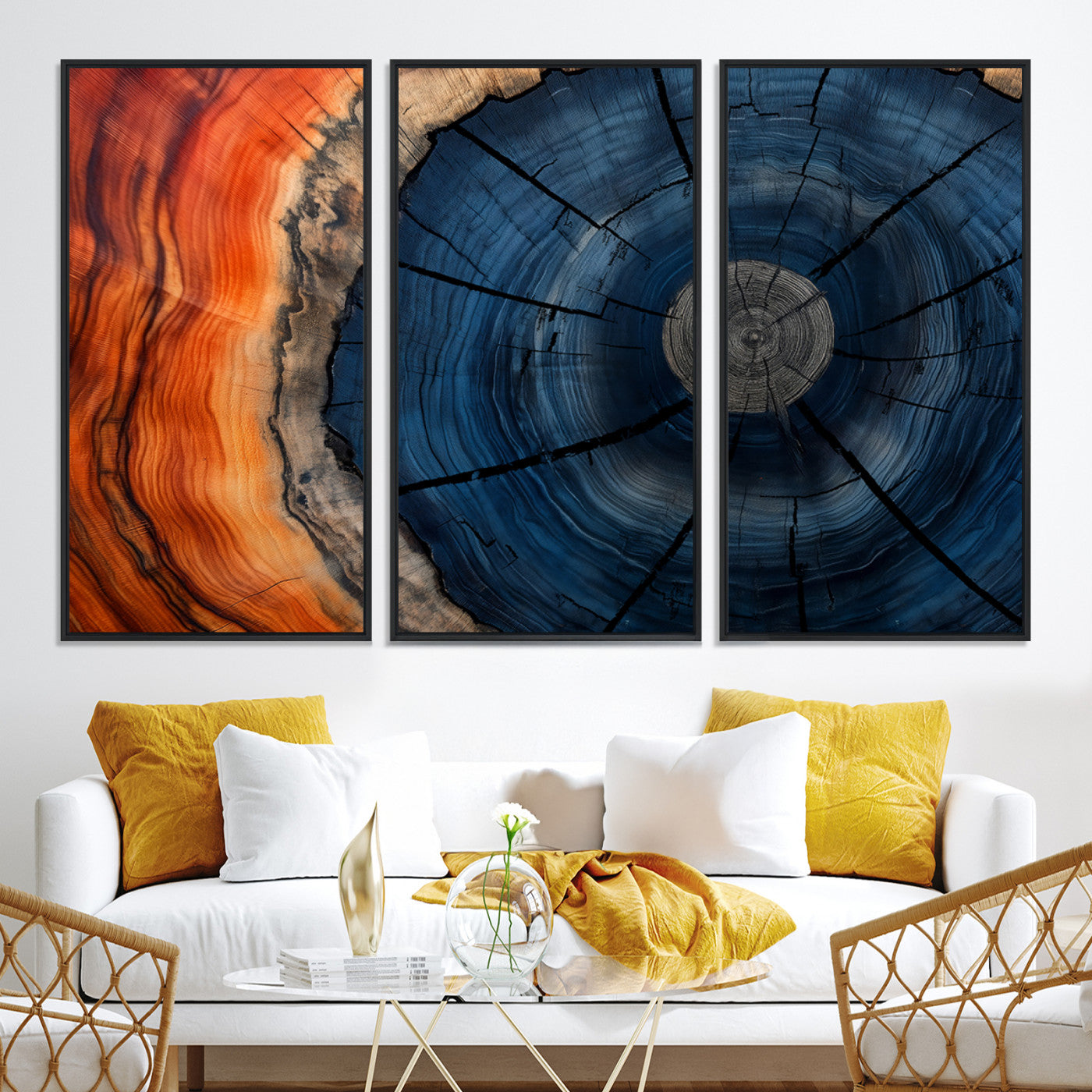 26110607-MGV-CV-36X24-Farmhouse Wall Art - Abstract Tree Rings Canvas Wall Art Print, Framed Wood Grain Rings Artwork