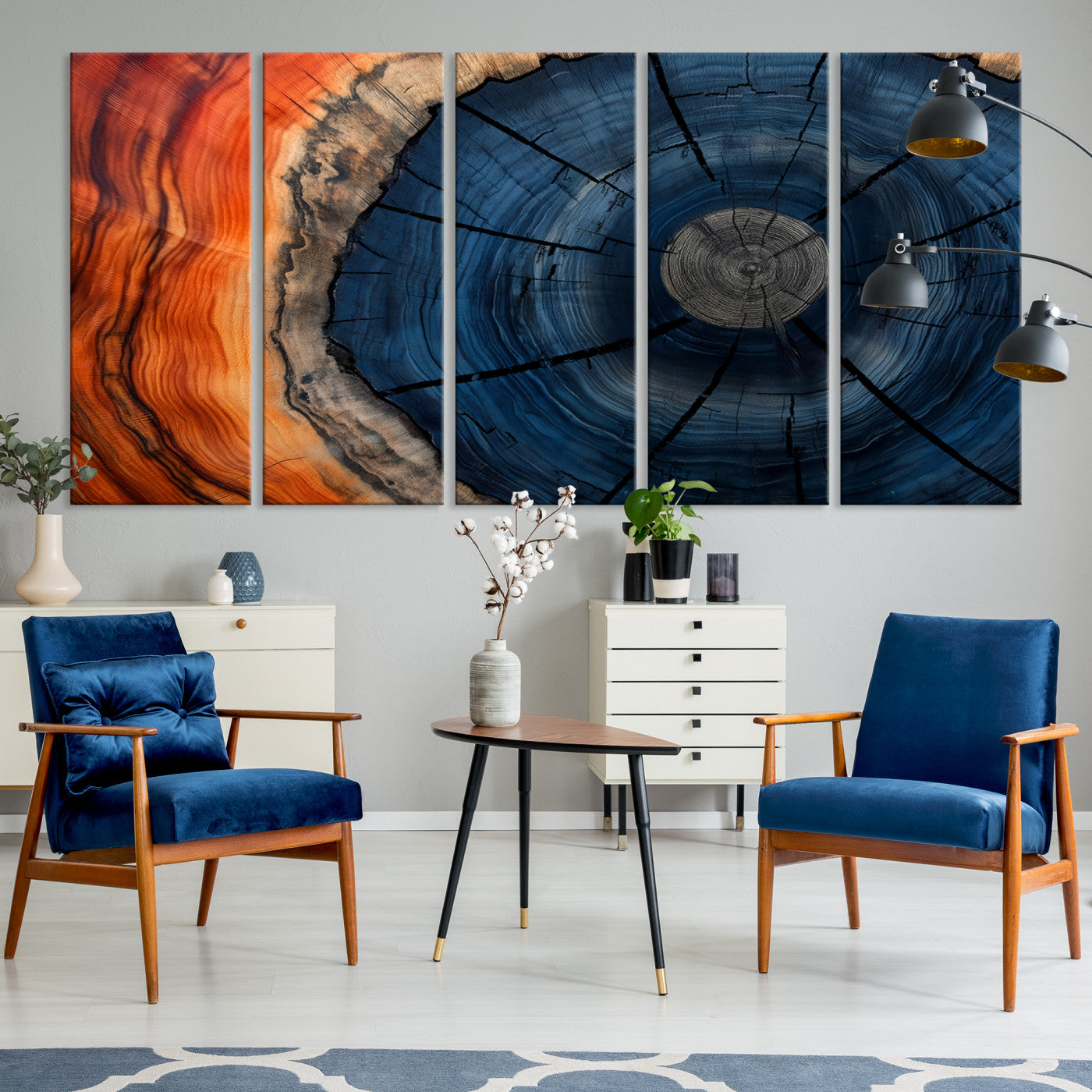 26110607-MGV-CV-36X24-Farmhouse Wall Art - Abstract Tree Rings Canvas Wall Art Print, Framed Wood Grain Rings Artwork