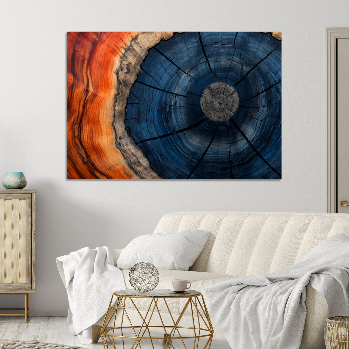 26110607-MGV-CV-36X24-Farmhouse Wall Art - Abstract Tree Rings Canvas Wall Art Print, Framed Wood Grain Rings Artwork