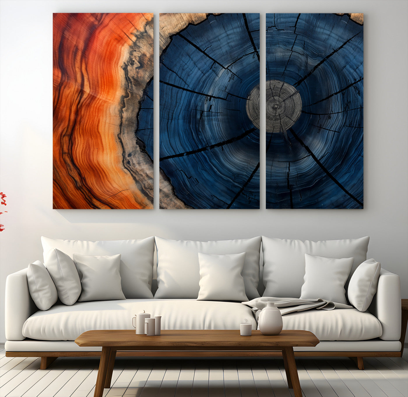 26110607-MGV-CV-48X32-3P-Farmhouse Wall Art - Abstract Tree Rings Canvas Wall Art Print, Framed Wood Grain Rings Artwork