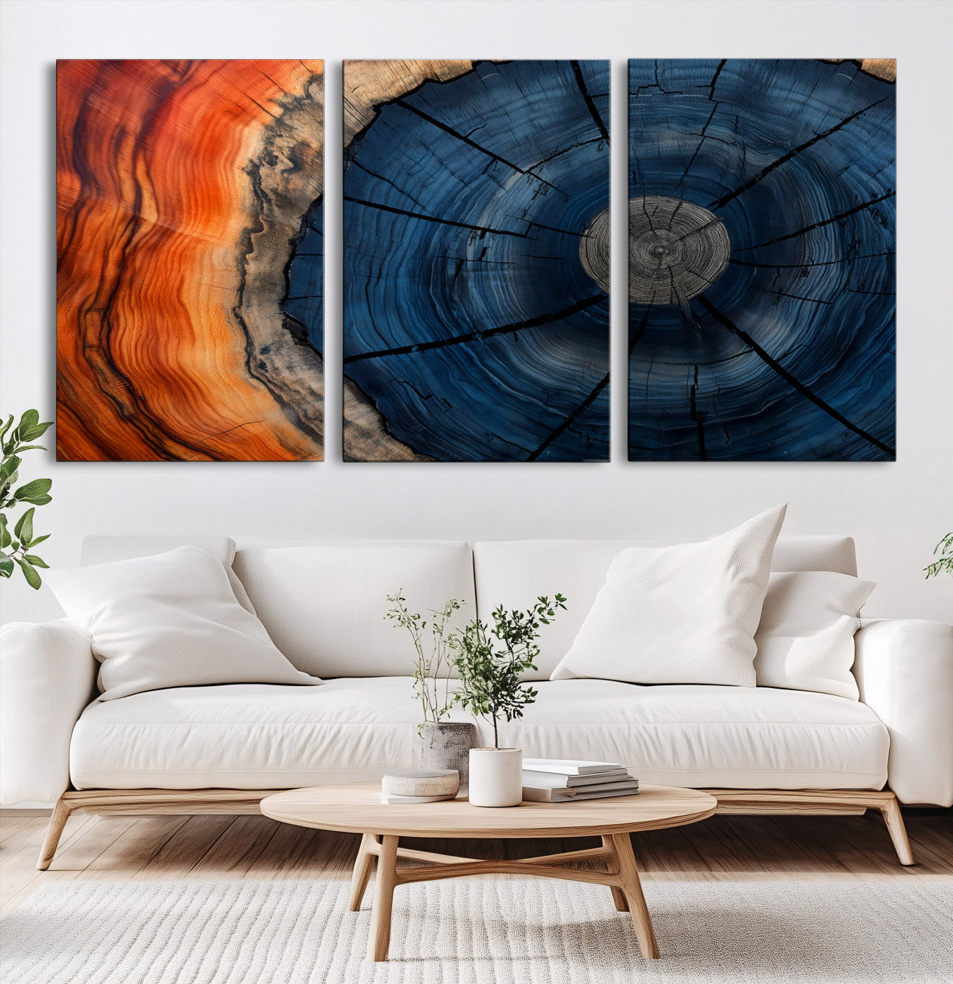 26110607-MGV-CV-60X30-3P-Farmhouse Wall Art - Abstract Tree Rings Canvas Wall Art Print, Framed Wood Grain Rings Artwork