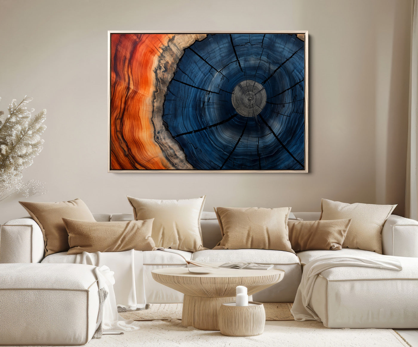 26110607-MGV-FC-36X24_Natural-Farmhouse Wall Art - Abstract Tree Rings Canvas Wall Art Print, Framed Wood Grain Rings Artwork