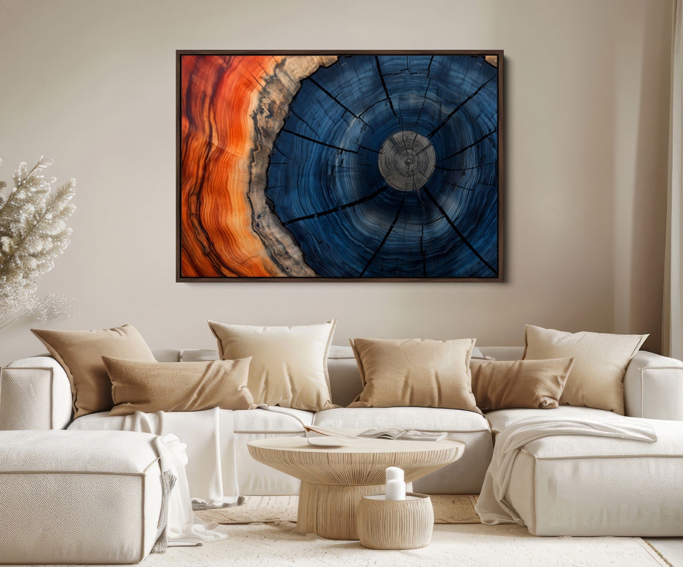 26110607-MGV-FC-36X24_Walnut-Farmhouse Wall Art - Abstract Tree Rings Canvas Wall Art Print, Framed Wood Grain Rings Artwork