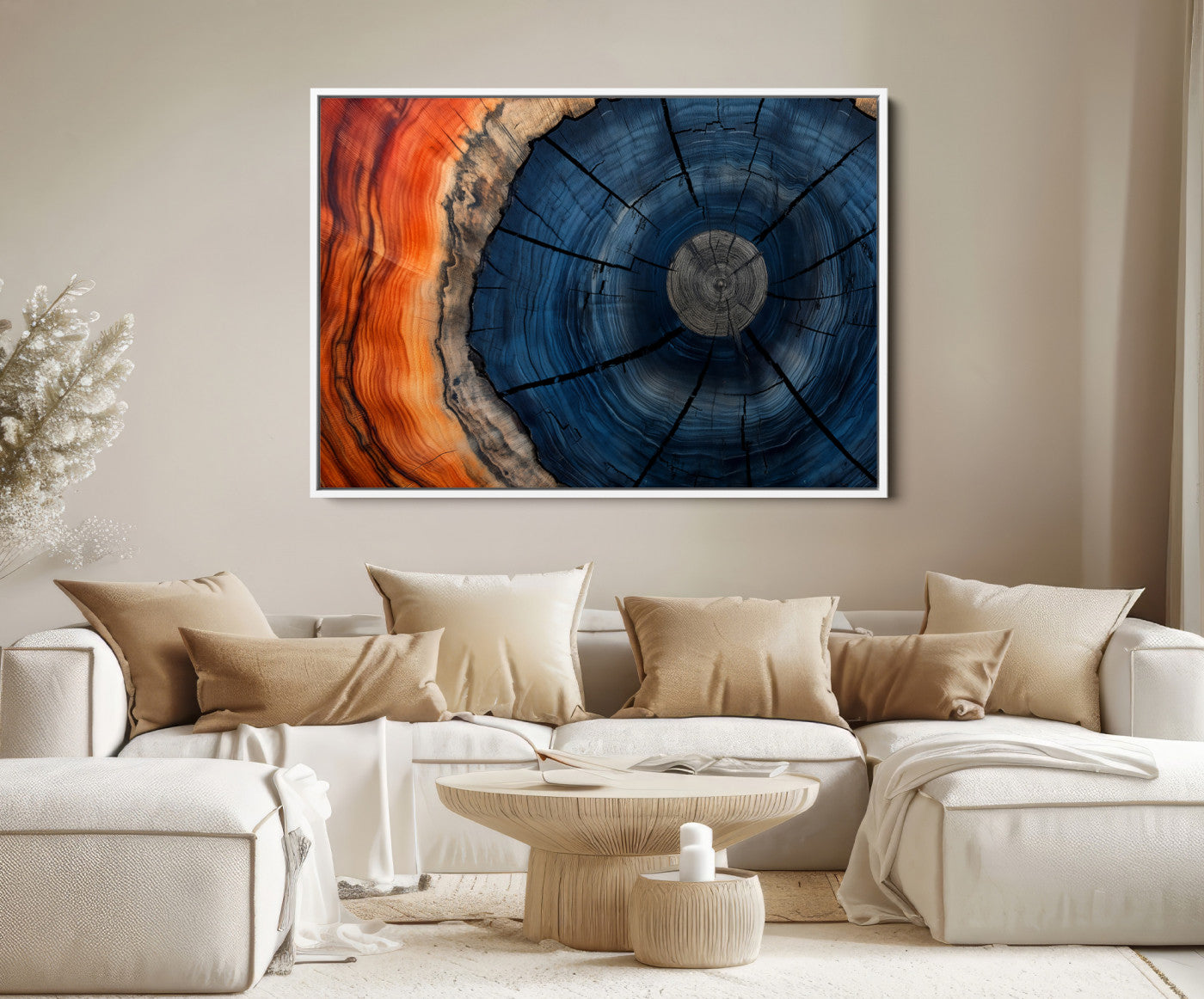 26110607-MGV-FC-36X24_White-Farmhouse Wall Art - Abstract Tree Rings Canvas Wall Art Print, Framed Wood Grain Rings Artwork