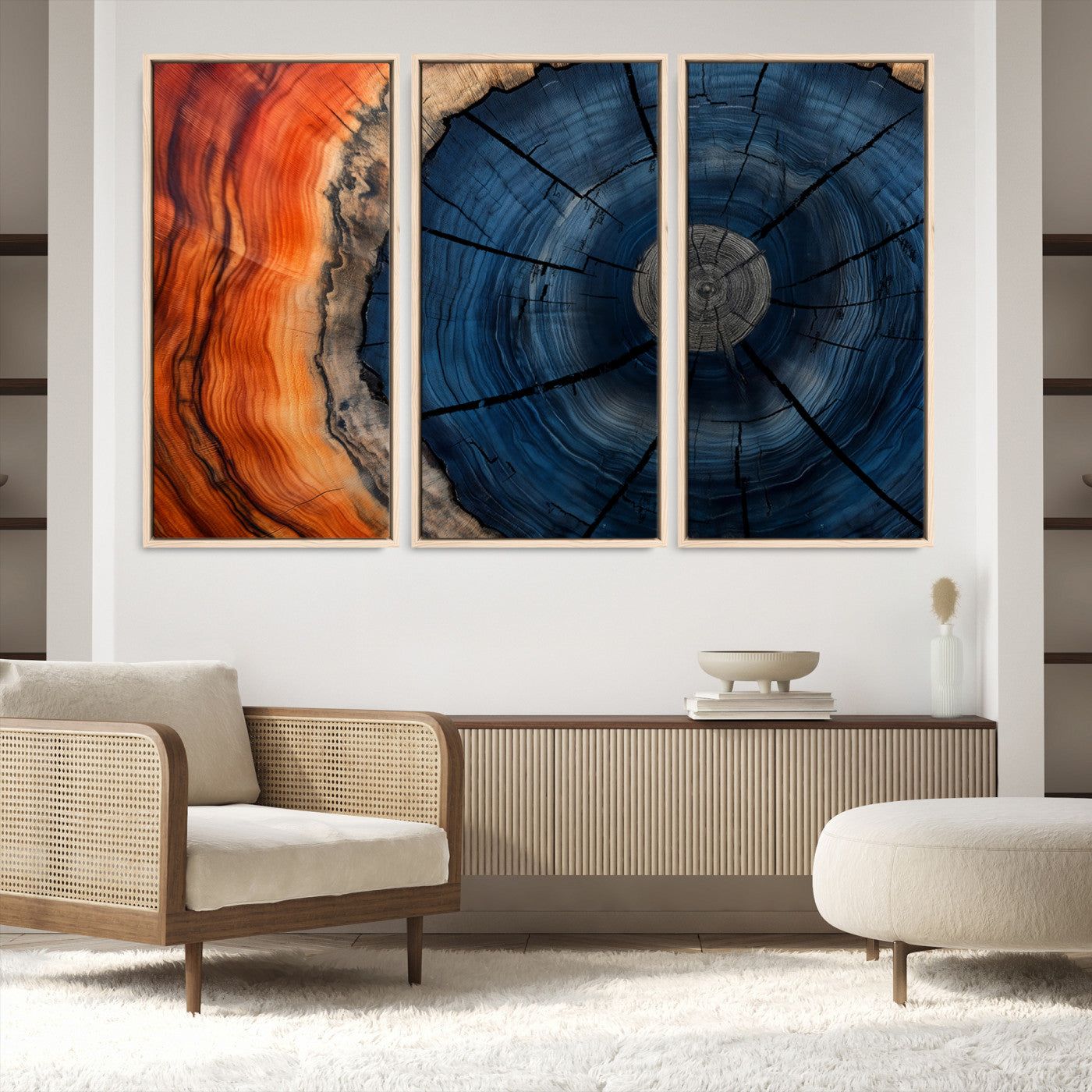 26110607-MGV-FC-48X32-3P_Natural-Farmhouse Wall Art - Abstract Tree Rings Canvas Wall Art Print, Framed Wood Grain Rings Artwork