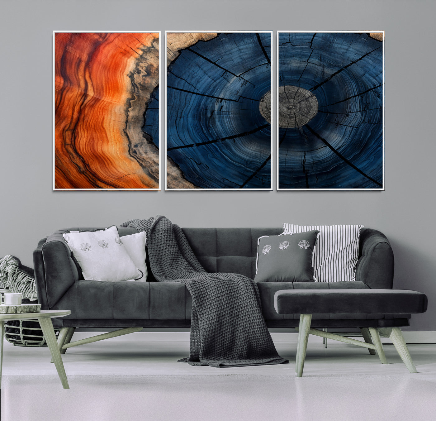 26110607-MGV-FC-60X30-3P_White-Farmhouse Wall Art - Abstract Tree Rings Canvas Wall Art Print, Framed Wood Grain Rings Artwork