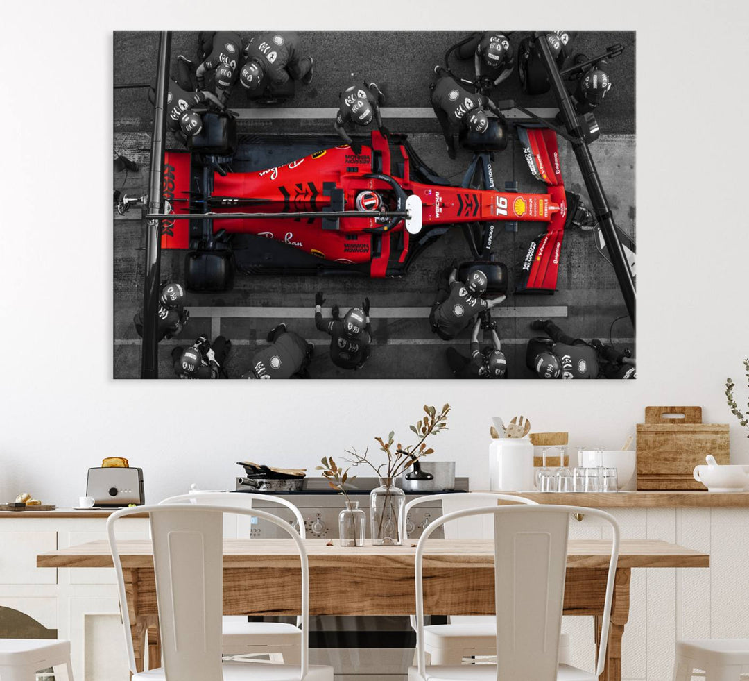 Ferrari Pit Stop Canvas Wall Art – Precision and Speed Captured in Bold Motorsport Imagery – Ready to Hang