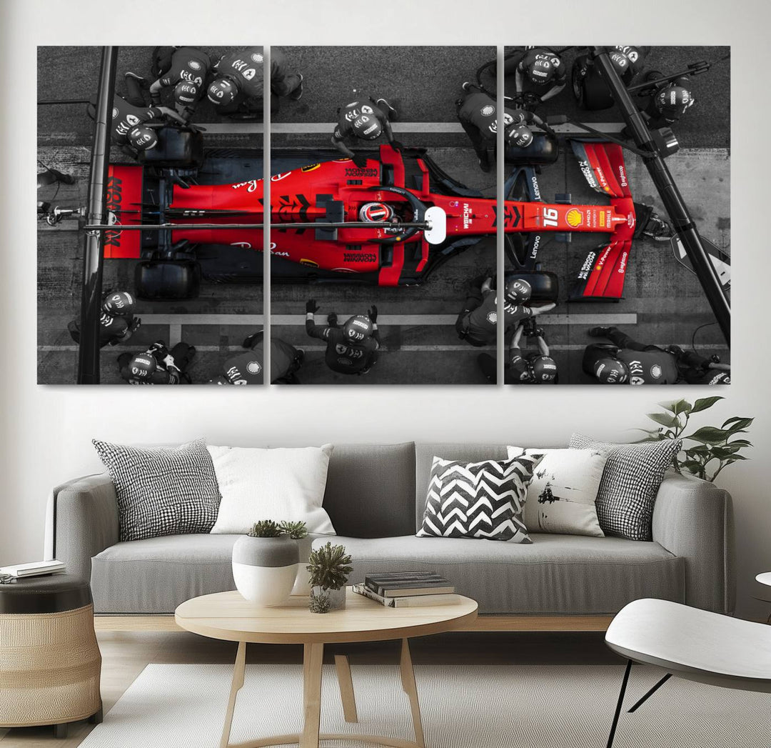 Ferrari Pit Stop Canvas Wall Art – Precision and Speed Captured in Bold Motorsport Imagery – Ready to Hang