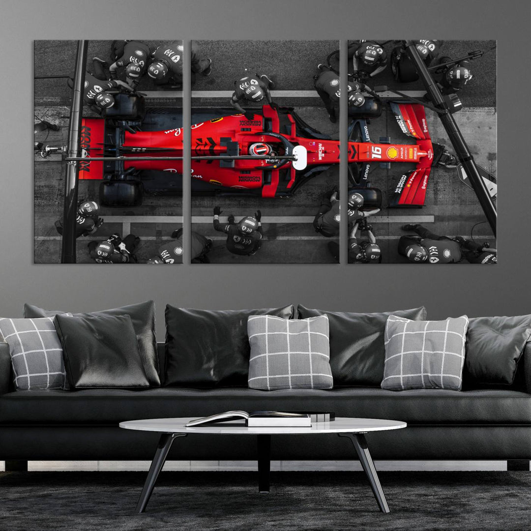 Ferrari Pit Stop Canvas Wall Art – Precision and Speed Captured in Bold Motorsport Imagery – Ready to Hang