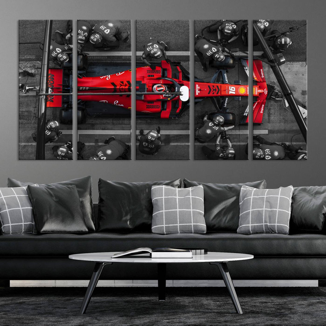 99356-MGV-CV-36X24-Ferrari Pit Stop Canvas Wall Art – Precision and Speed Captured in Bold Motorsport Imagery – Ready to Hang