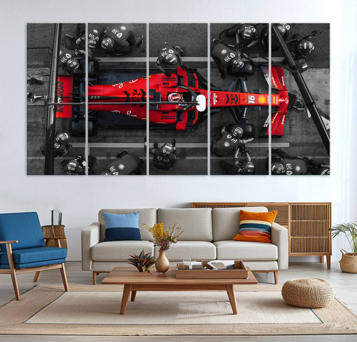 99356-MGV-CV-36X24-Ferrari Pit Stop Canvas Wall Art – Precision and Speed Captured in Bold Motorsport Imagery – Ready to Hang