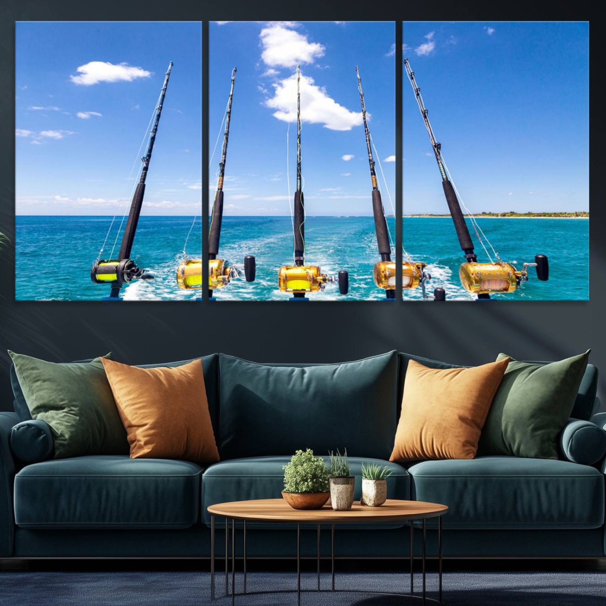 54899-MGV-CV-36X24-Fishing Roads on Boat Canvas Wall Art Print Ocean Seascape Art Print
