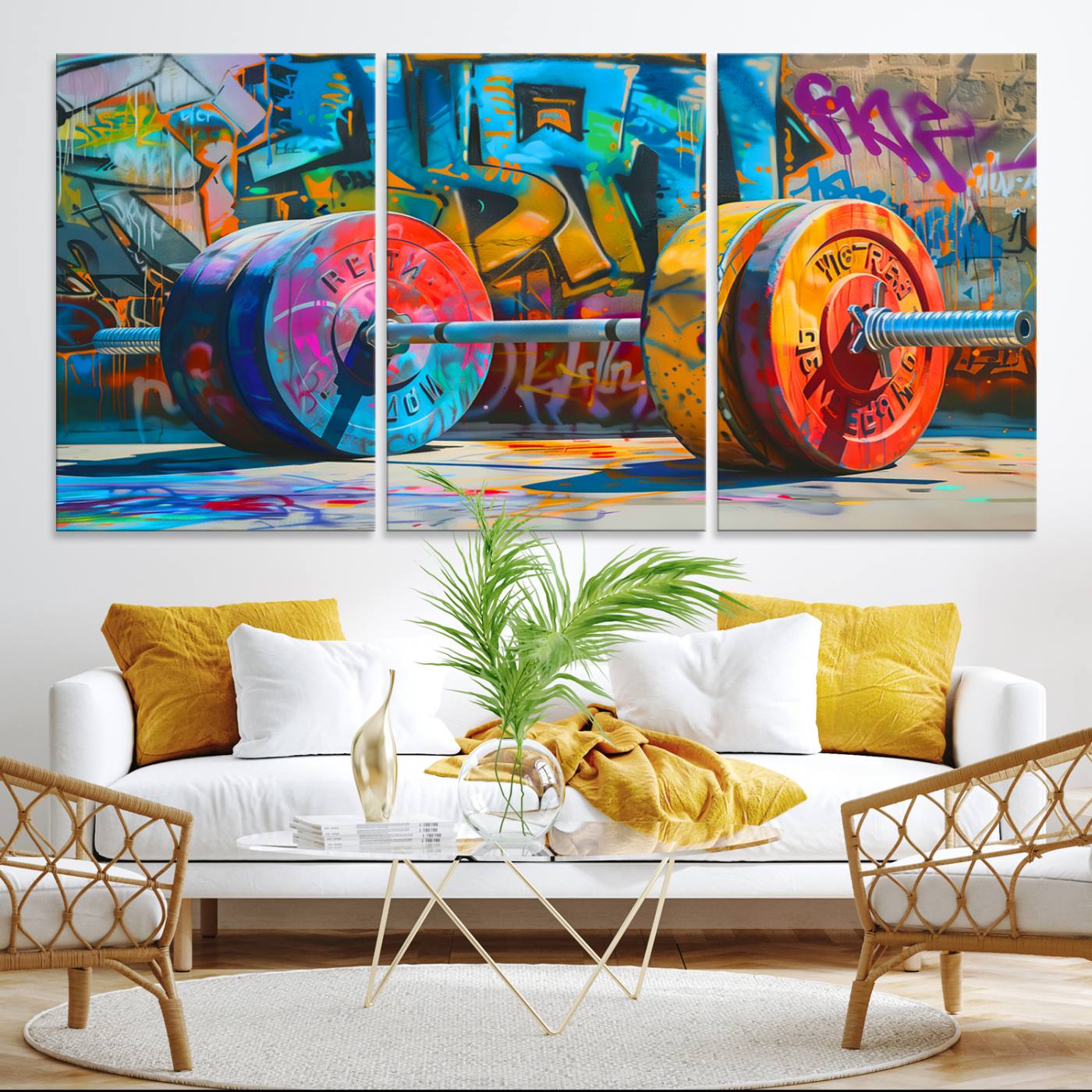 Fitness Gym Barbell Graffiti Wall Art Canvas Print