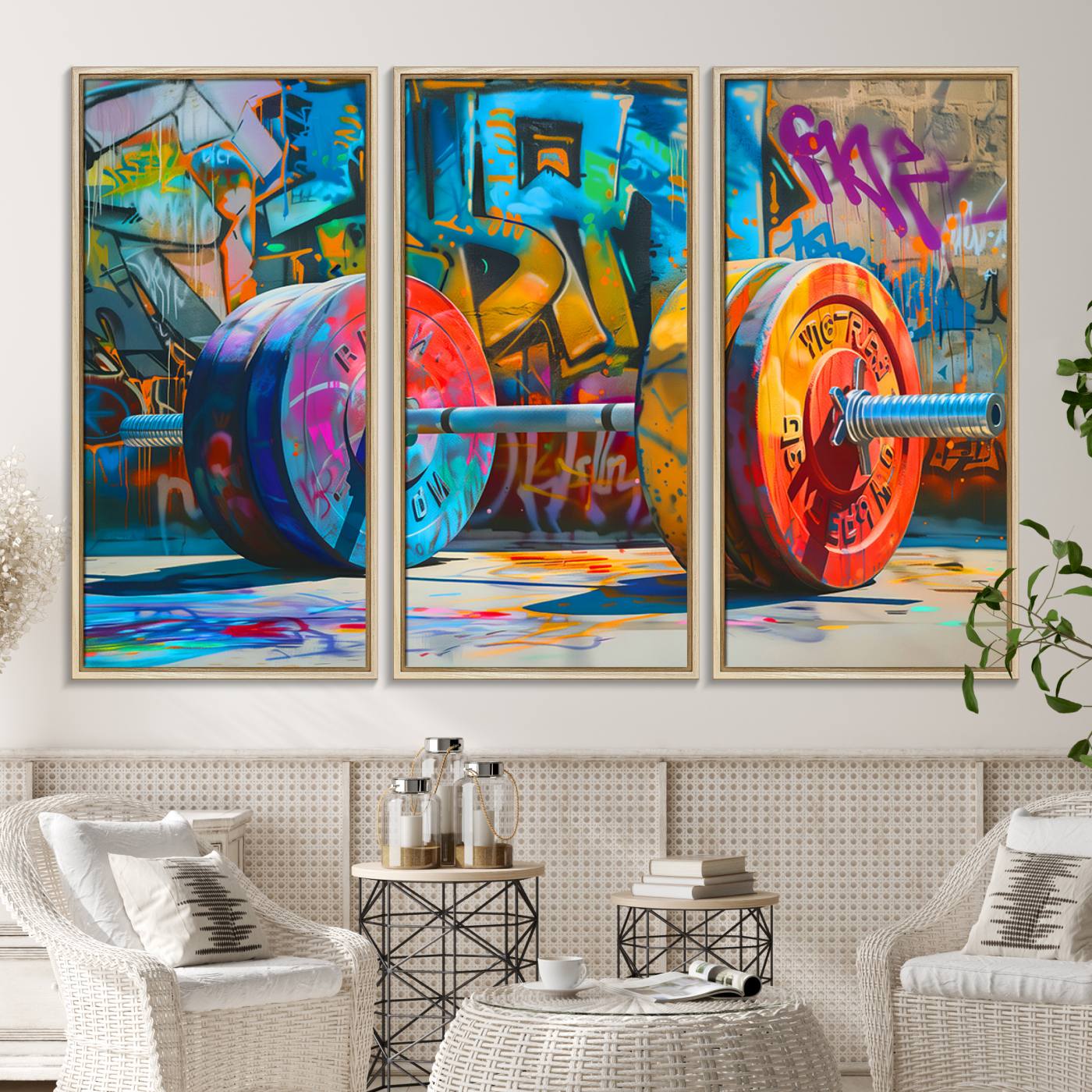 70871-MGV-CV-36X24-Fitness Gym Barbell Graffiti Wall Art Canvas Print