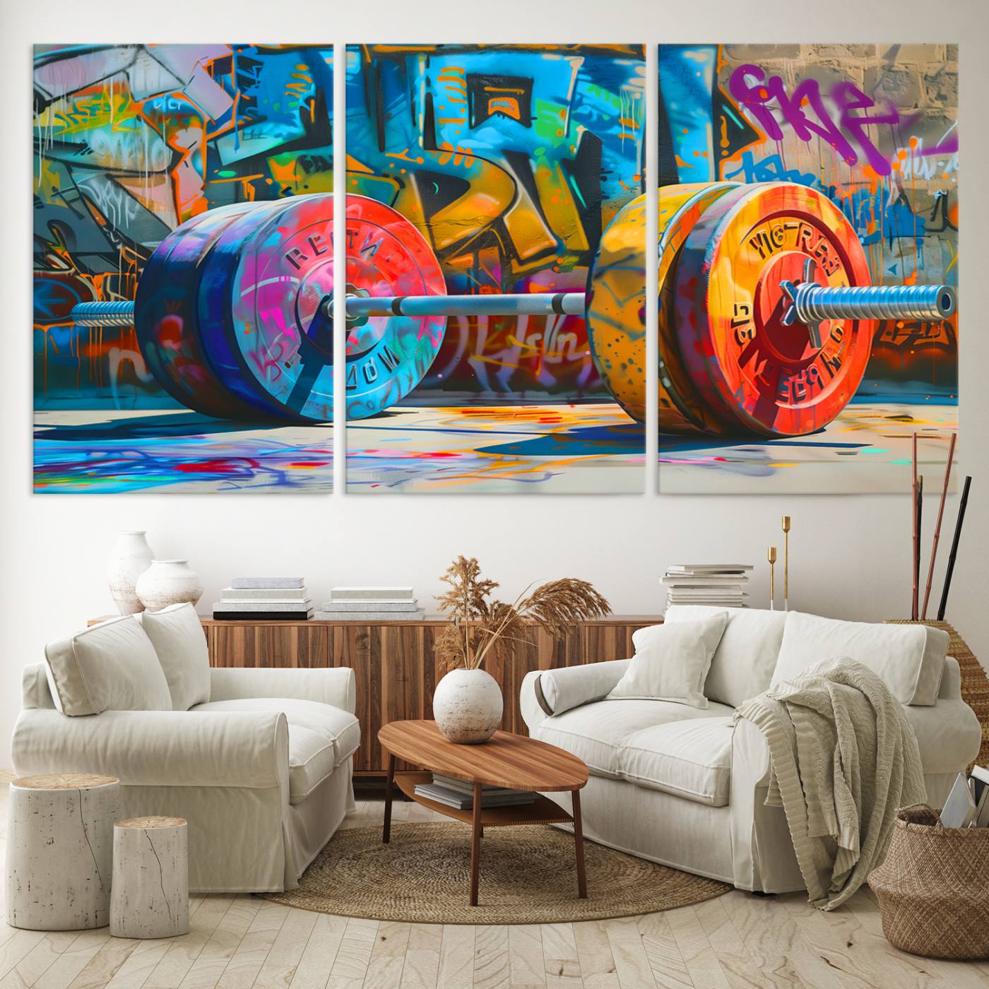 Fitness Gym Barbell Graffiti Wall Art Canvas Print