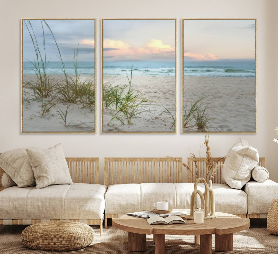 Test1001-MGV-CV-36X24-Flight Over Coastal Beach Landscape, Flight Over Coastal Beach Print Canvas Wall Art