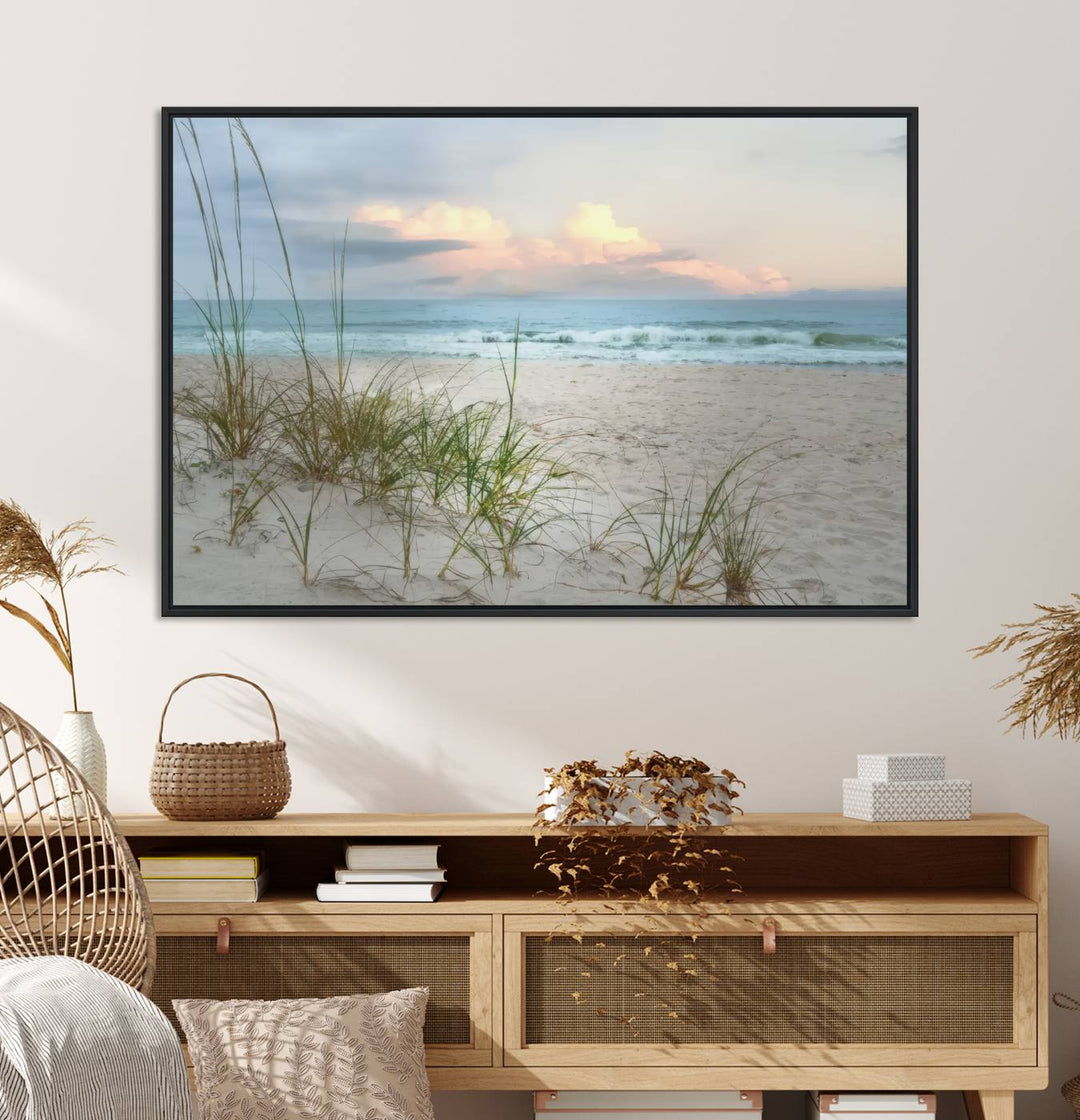 Flight Over Coastal Beach Landscape, Flight Over Coastal Beach Print Canvas Wall Art