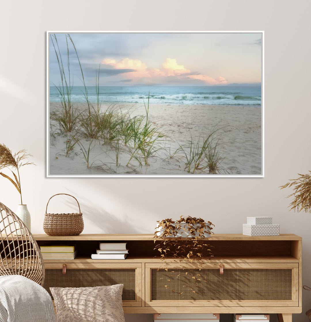 Flight Over Coastal Beach Landscape, Flight Over Coastal Beach Print Canvas Wall Art