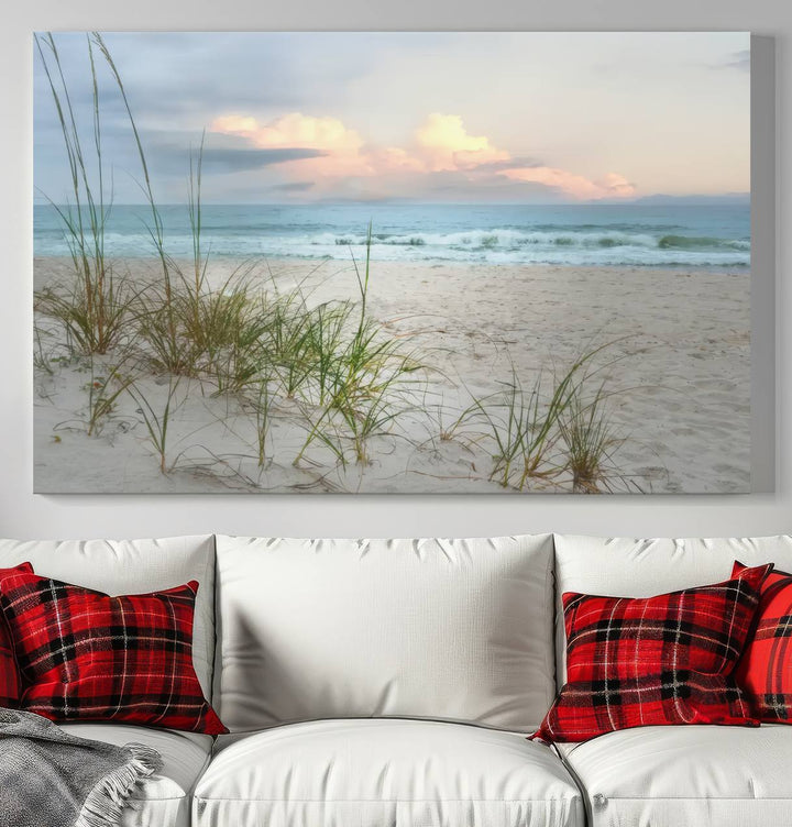 Flight Over Coastal Beach Landscape, Flight Over Coastal Beach Print Canvas Wall Art